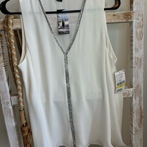 Karen Kane White Blouse with Silver Trim